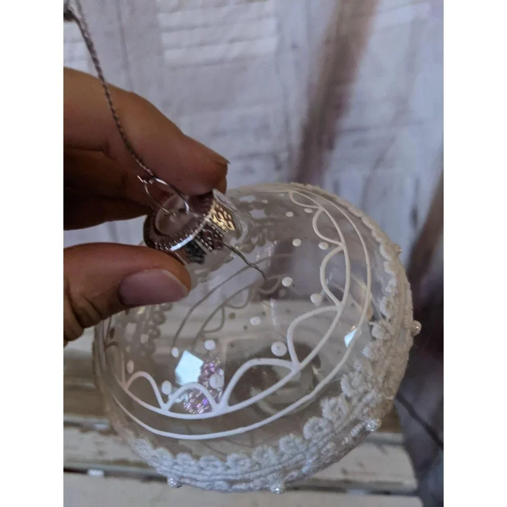 Glass crocheted ornament Xmas holiday‎ white